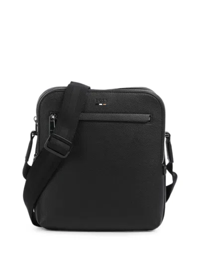Hugo Boss Logo-detail Leather Messenger Bag In Black