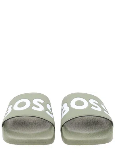 Hugo Boss Logo-detail Open-toe Sandals In Green