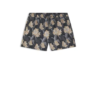 Hugo Boss Logo-detail Swim Shorts With Floral Print In Black