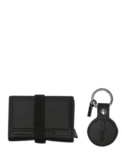 Hugo Boss Logo-embossed Cardholder And Tracer Tag Holder Set In Black