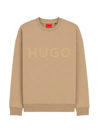 Hugo Boss Crew Neck Cotton Knit Casual Top In Gold