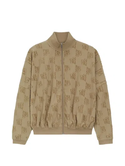Hugo Boss Logo-embossed Zip-up Sweatshirt In Neutral