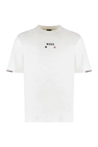Hugo Boss Logo-embroidered Cotton Crew-neck T-shirt In White