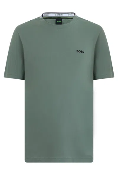 Hugo Boss Logo-embroidered Cotton T-shirt In Green