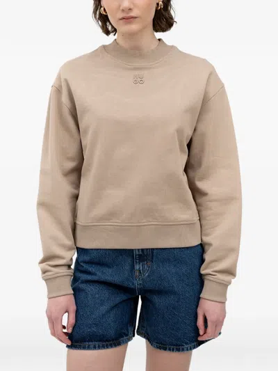 Hugo Boss Logo-embroidered Mock-neck Sweater In Brown