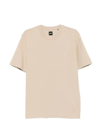 Hugo Boss Logo-embroidered T-shirt In Brown