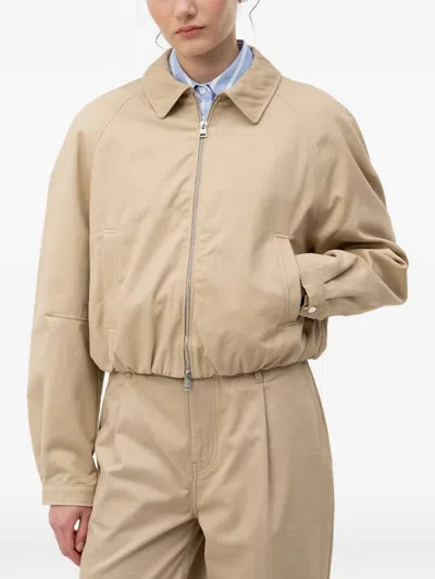 Hugo Boss Logo-embroidered Zip-up Bomber Jacket In Brown