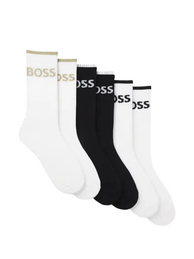 Hugo Boss Logo-intarsia Ribbed-knit Socks In Multi