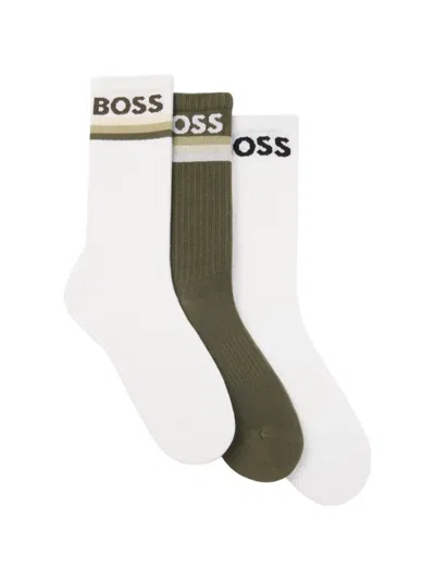 Hugo Boss Logo-knit Striped Socks In White
