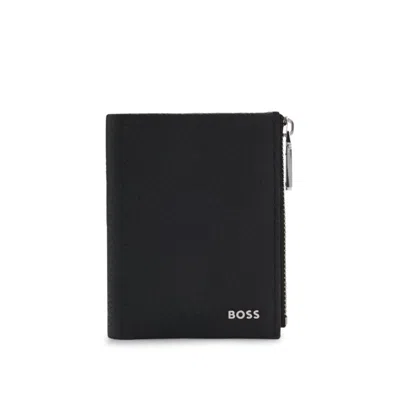 Hugo Boss Logo-lettering Wallet In Grained Leather In Black