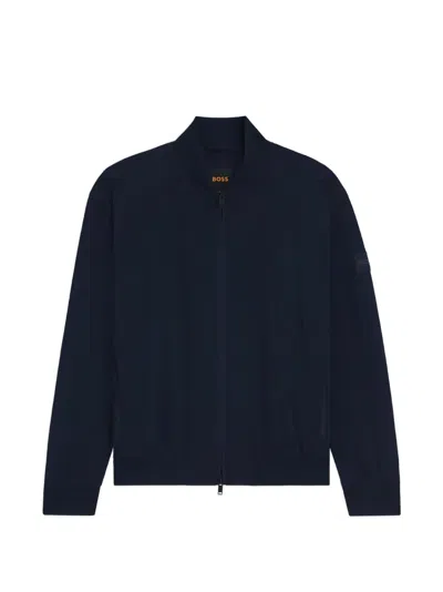 Hugo Boss Logo-patch Bomber Jacket In Blue