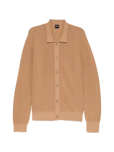 Hugo Boss Logo-patch Cardigan In Brown
