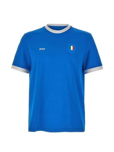 Hugo Boss Logo-patch Contrast-trim Flag-t-shirt In Blue