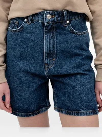 Hugo Boss Logo-patch Denim Shorts In Blue