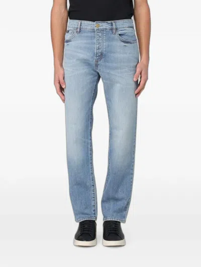 Hugo Boss Logo-patch Straight-leg Jeans In Blue