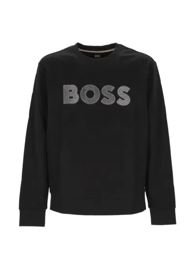 Hugo Boss Logo-embroidered Cotton Sweatshirt In Black