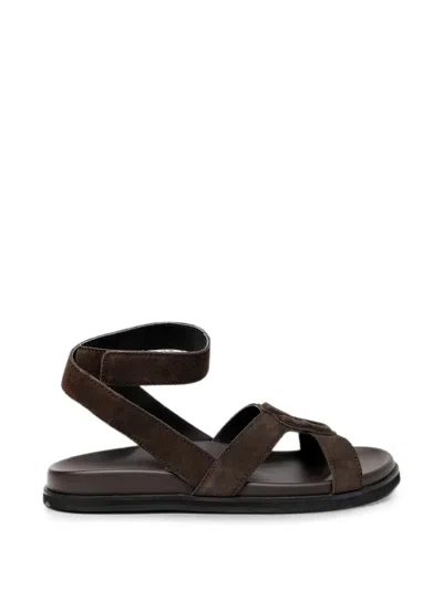 Hugo Boss Logo-patch Touch-strap Sandals In Brown