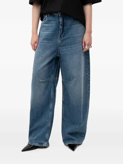 Hugo Boss Logo-patch Wide-leg Jeans In Blue