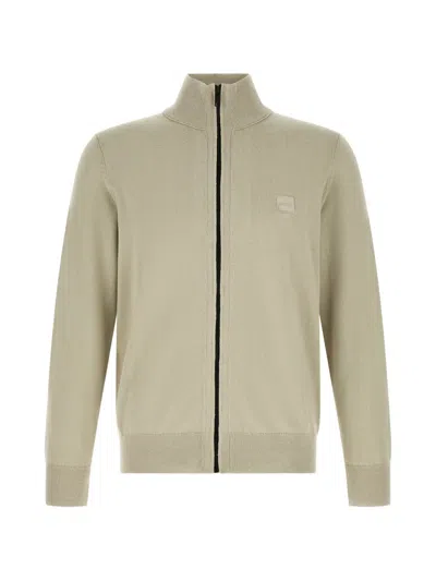 Hugo Boss Logo-patch Zip-up Cardigan In Green