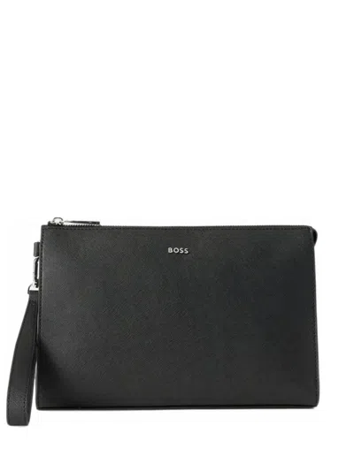 Hugo Boss Logo-plaque Leather Clutch Bag In Pattern