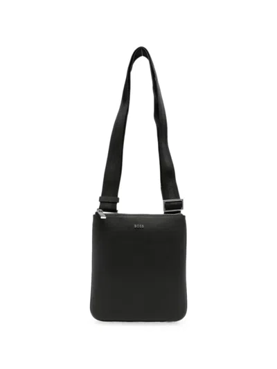 Hugo Boss Logo-plaque Saffiano-effect Shoulder Bag In Black