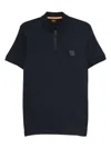 Hugo Boss Zip-neck Logo Polo Shirt In Blue