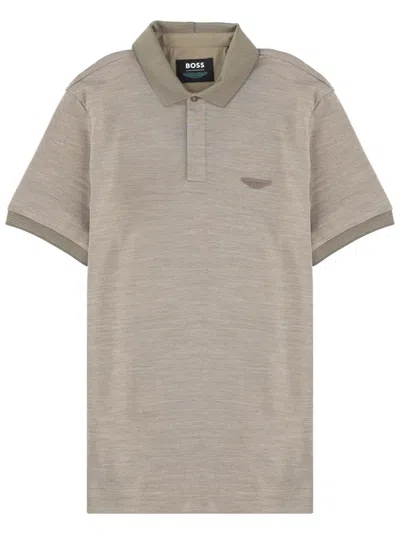 Hugo Boss Logo-print Cotton Polo Shirt In Brown