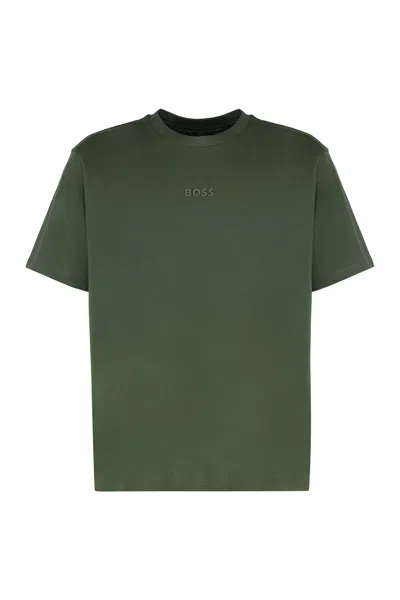 Hugo Boss Logo-print Crew Neck Cotton T-shirt In Green