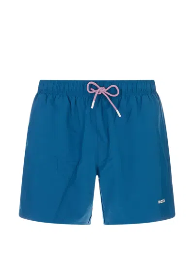Hugo Boss Logo-print Drawstring Swim Shorts In Blue