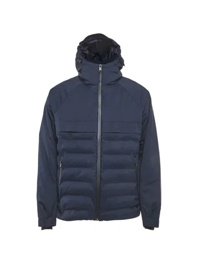 Pre-owned Hugo Boss Logo-print Hooded Padded Jacket In Blue