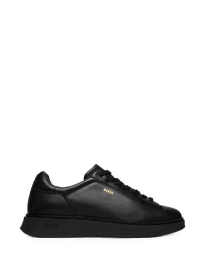Hugo Boss Black Textured Leather Suede Sneakers In Gray
