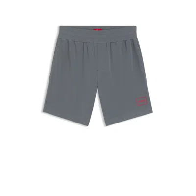 Hugo Boss Logo-print Loungewear Shorts In Stretch Cotton In Gray