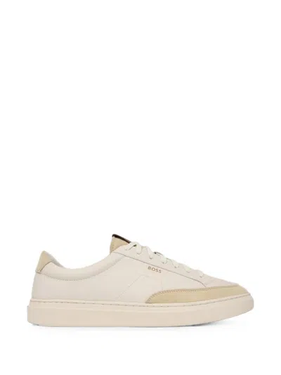 Hugo Boss Light Beige Smooth Leather Sneakers In Neutral