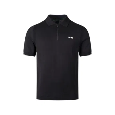 Hugo Boss Logo-print Quarter-zip T-shirt In Black