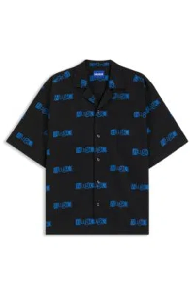 Hugo Boss Logo-print Relaxed-fit Shirt In Cotton Poplin In Blue