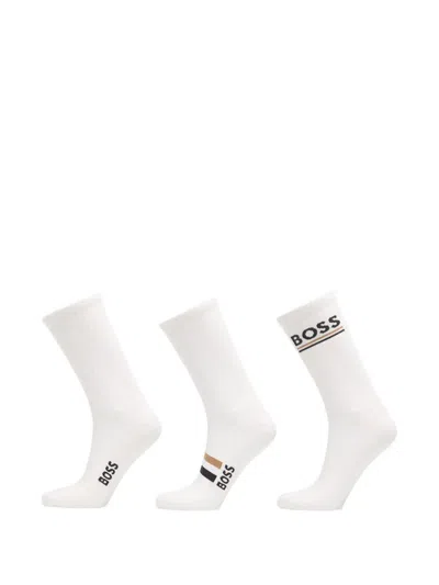 Hugo Boss Logo-print Ribbed Socks (set Of Three) In 화이트