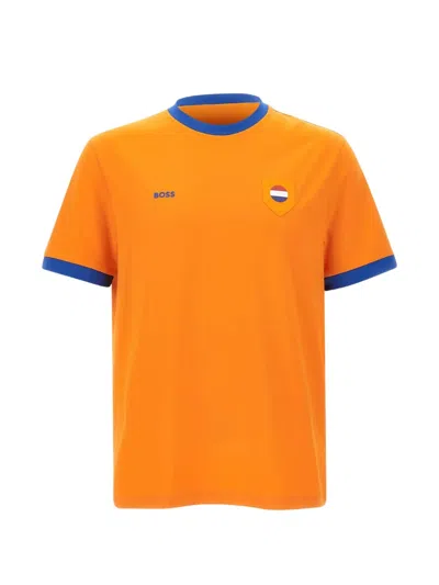 Hugo Boss Logo-print Rubber-patch T-shirt In Orange