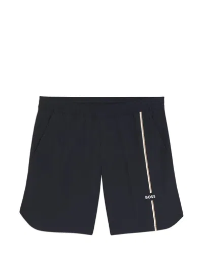 Hugo Boss Logo-print Side-stripe Shorts In Black