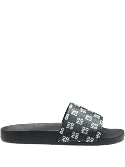 Hugo Boss Logo-print Slides In Black