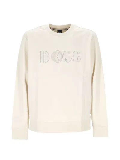 Hugo Boss Crew Neck Long-sleeved Sweatshirt In Neutral