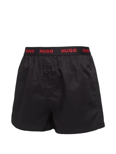 Hugo Boss Logo-print Woven Boxer (set Of Three) In Black