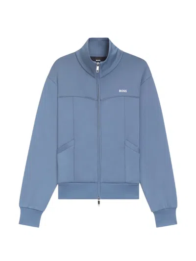 Hugo Boss Logo-print Zip-up Sweatshirt In Blue