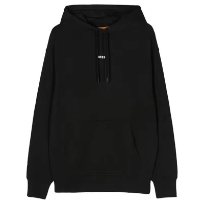 Hugo Boss Logo-rubberised Cotton Hoodie In Black