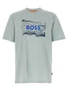 Hugo Boss Cotton-jersey T-shirt With Logo Artwork In Light Blue