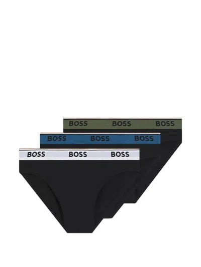 Hugo Boss Logo-waistband Briefs (set Of Three) In Black