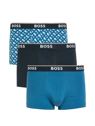 Hugo Boss Logo-waistband Geometric-print Boxer Briefs Set Of 3 In Blue
