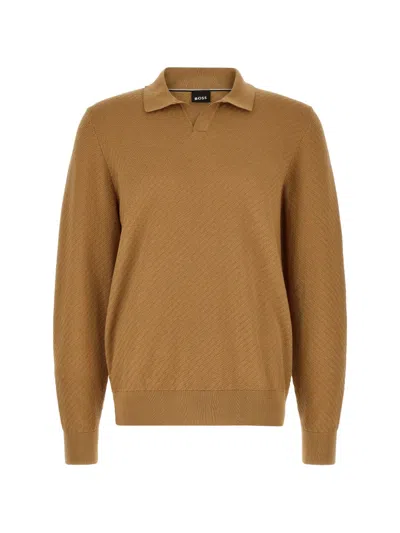 Hugo Boss Lomarino Diagonal-knit Sweatshirt In Brown