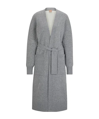 Hugo Boss Long Knit Cardigan In Gray