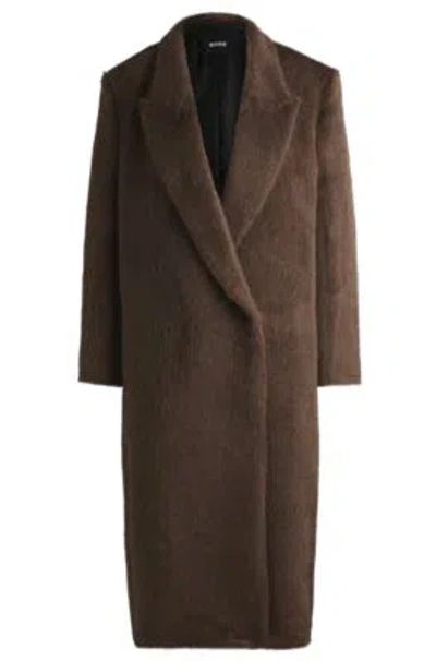 Hugo Boss Long-length Coat In Alpaca And Wool In Brown