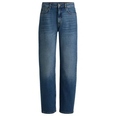 Hugo Boss Long-length Straight-fit Jeans In Blue Stretch Denim
